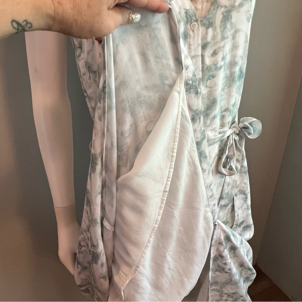 Anthropologie Cloth & Stone Maxi Dress Boho Green White Button Front Lined M - Picture 5 of 8